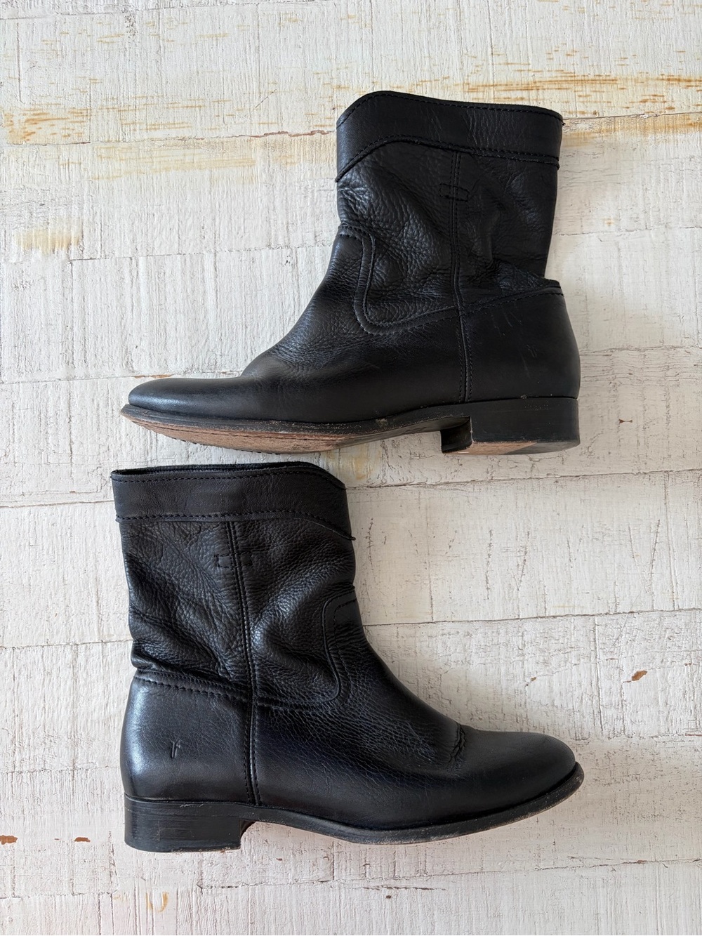 Frye Cara Roper Short Boots size 8.5 Black Leather Ankle Boots Low Heel